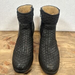 Stetson Phoenix Basket Weave Leather Side Zip Booties Boots Blk Womens Size 6.5
